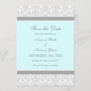 Blue Grey Wedding Save the Date Card