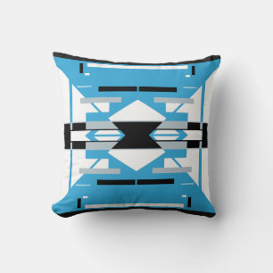 Blue Grey White Black Symmetrical Southwest Look Cushion