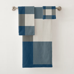 Blue Grey White Buffalo Check Bath Towel Set