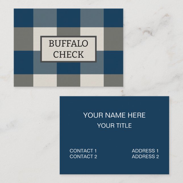Blue Grey White Buffalo Check Business Card (Front/Back)
