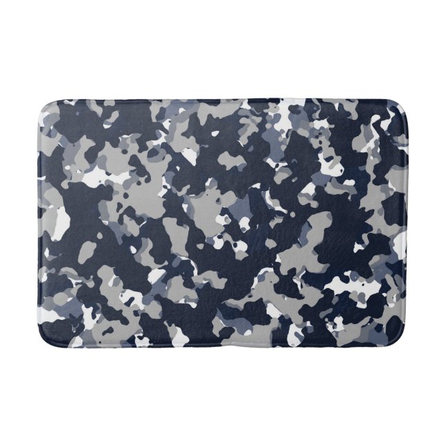 Blue Grey White Camouflage Camo Pattern Bath Mat (Front)