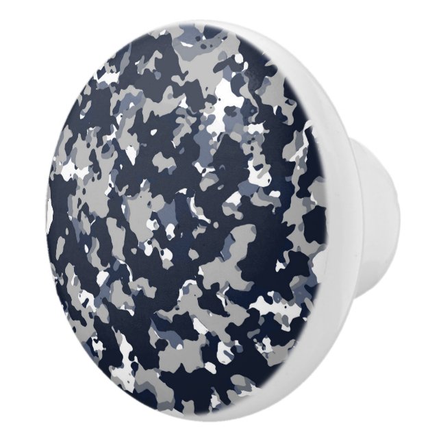 Blue Grey White Camouflage Camo Pattern Ceramic Knob (Right)