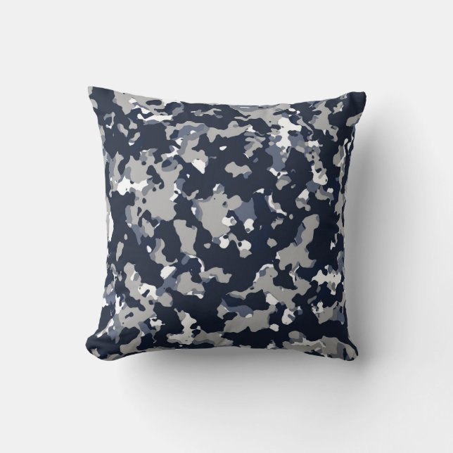 Blue Grey White Camouflage Camo Pattern Cushion (Front)