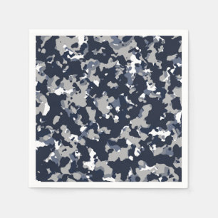 Blue Grey White Camouflage Camo Pattern Party Napkin