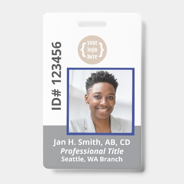 Blue Grey White Employee Photo ID Card Badge (Front)
