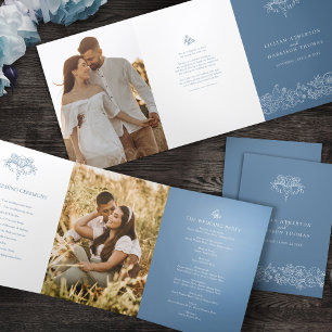 Blue grey white fleur de lis art wedding program Tri-Fold programme
