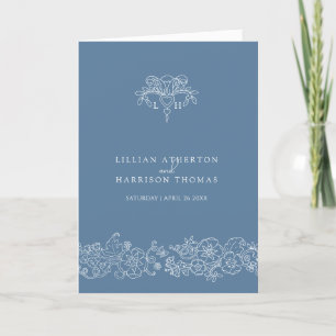 Blue grey white fleur de lis monogram art wedding programme