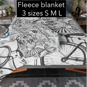 Blue Grey White Gears Steampunk Boys Decor Fleece Blanket