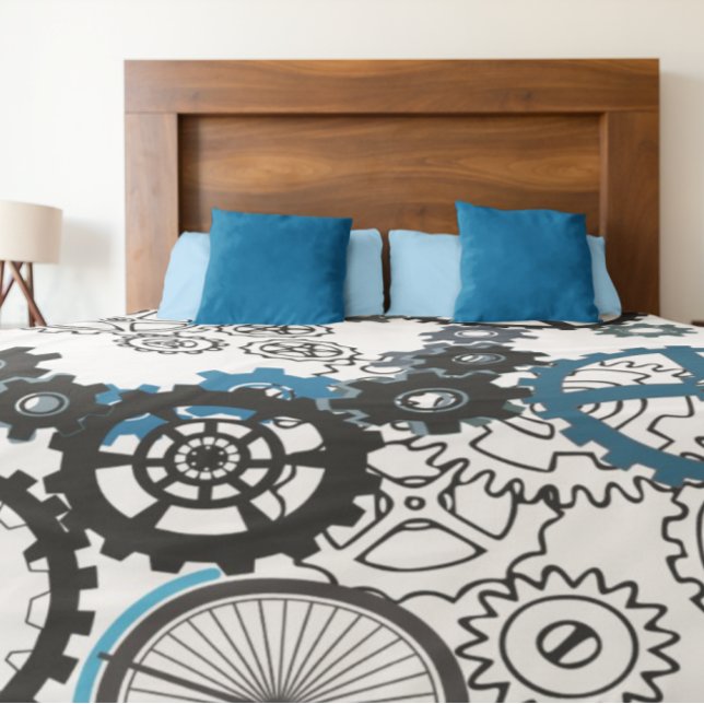 Blue Grey White Gears Steampunk Boys Decor Fleece  Blanket (Creator Uploaded)