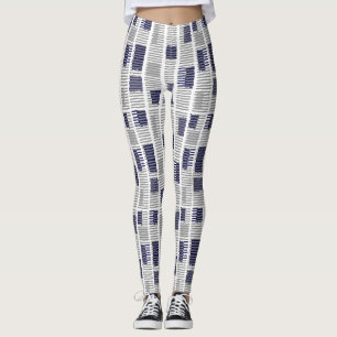 Blue Grey White Geometric Women Leggings