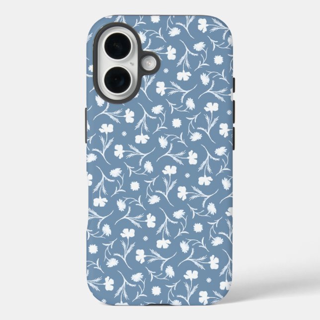 Blue Grey White Liberty Floral Pattern Elegant Pop Case-Mate iPhone Case (Back)