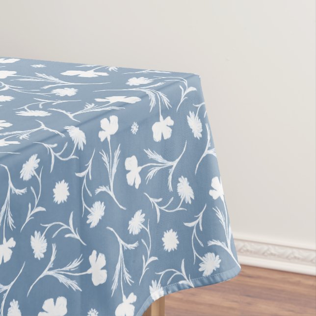 Blue Grey White Liberty Floral Pattern Elegant Pop Tablecloth (In Situ)
