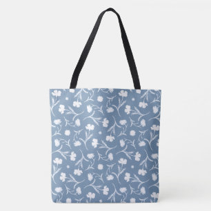 Blue Grey White Liberty Floral Pattern Elegant Pop Tote Bag
