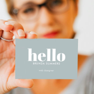 Blue Grey White Minimal Hallo  Business Card