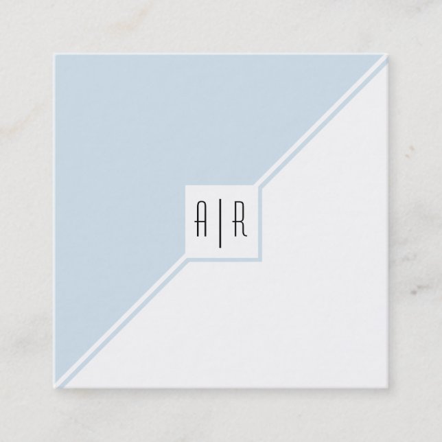Blue grey, white triangles and monogram modern square business card (Front)