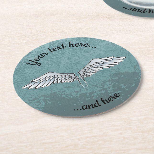 Blue-Grey Wings Round Paper Coaster (Angled)