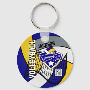Blue, Grey, Yellow & White Volleyball 🏐 Design Key Ring