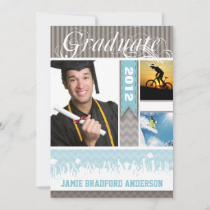 Blue & Grey Zig Zag Senior 3 Pictures Class of Announcement