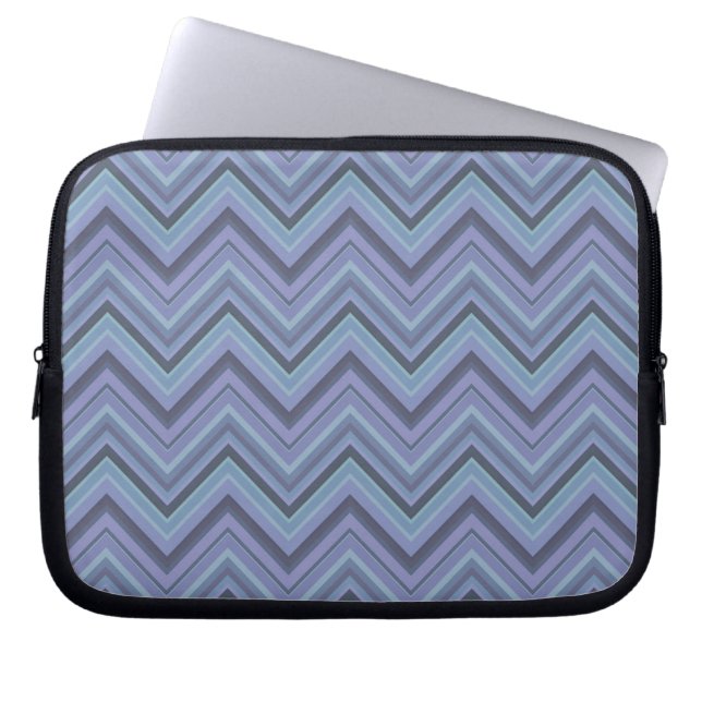 Blue-grey zigzag stripes laptop sleeve (Front)