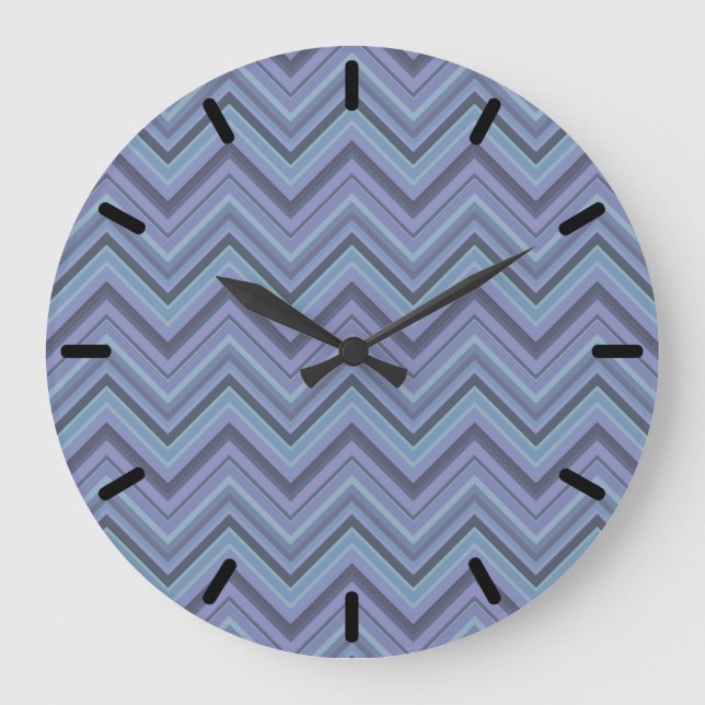 Blue-grey zigzag stripes large clock (Front)