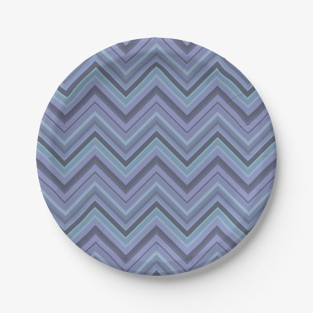 Blue-grey zigzag stripes paper plate (Front)