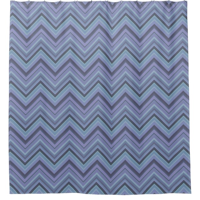 Blue-grey zigzag stripes shower curtain (Front)