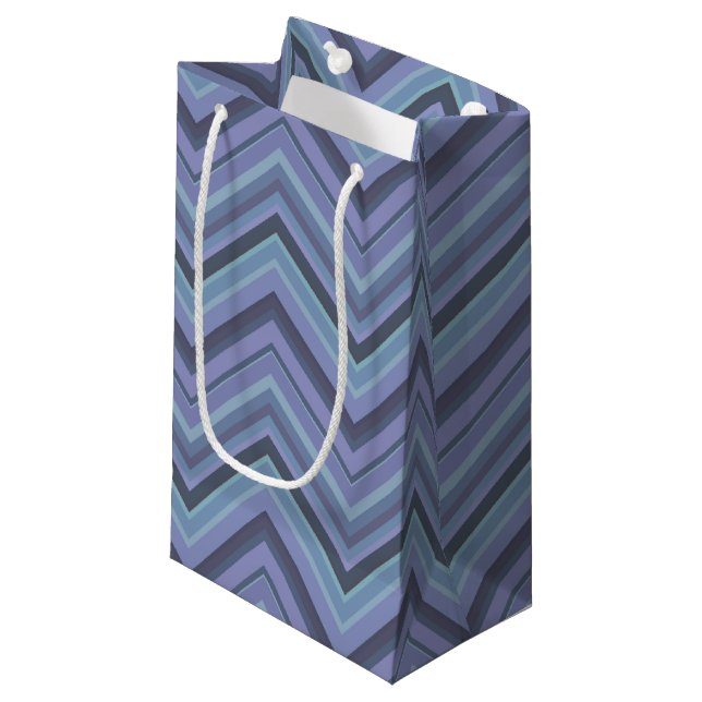 Blue-grey zigzag stripes small gift bag (Front Angled)