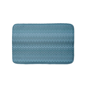 Blue Grey Zigzag Wavy Pattern Bath Mat