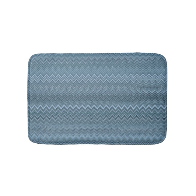 Blue Grey Zigzag Wavy Pattern Bath Mat (Front)