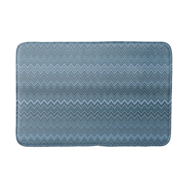Blue Grey Zigzag Wavy Pattern Bath Mat (Front)