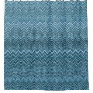 Blue Grey Zigzag Wavy Pattern Shower Curtain