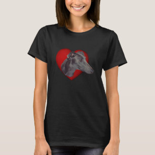 Blue Greyhound Face Red Heart Dog  T-Shirt