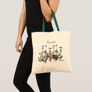 Blue Greyhound Puppy Daisies Personalised Tote Bag
