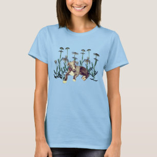 Blue Greyhound Puppy Daisy Flowers  T-Shirt
