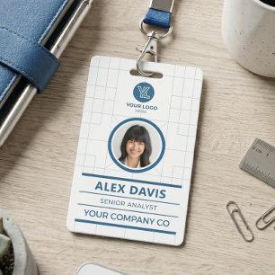 Blue Grid Blueprint Professional Employee ID Badge