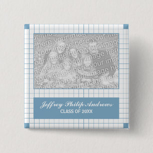 Blue Grid Photo 15 Cm Square Badge