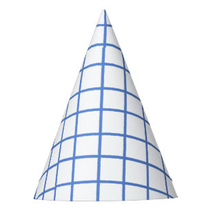 Blue grid square cute birthday party hat
