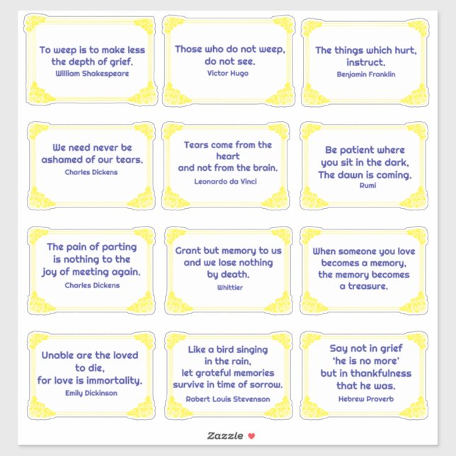 Blue Grief Quotes in Yellow Rose Corner Frame  (Sheet)
