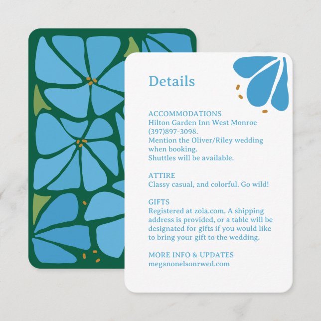 Blue Groovy Flower Pattern Wedding Enclosure Card (Front/Back)