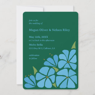 Blue Groovy Flower Pattern Wedding Invitation
