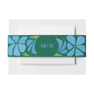 Blue Groovy Flower Pattern Wedding Invitation Belly Band