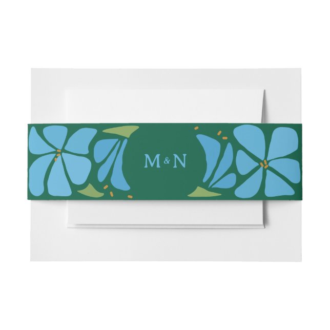 Blue Groovy Flower Pattern Wedding Invitation Belly Band (Front Example)