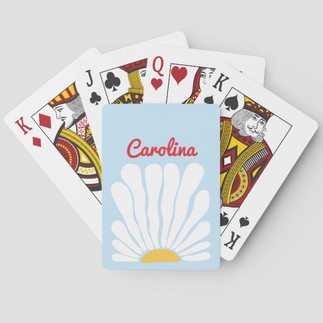 blue Groovy sunflower retro boho Playing Cards (Back)