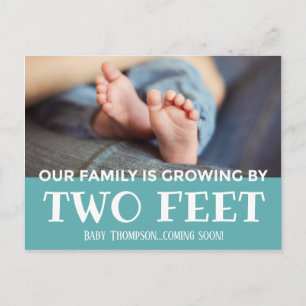 Blue Growing by Two Feet Stripes Adoption New Baby Announcement Postcard