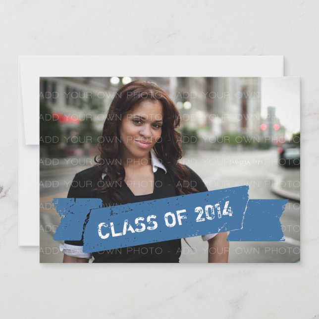 Blue Grunge Banner Grad Invitation (Front)
