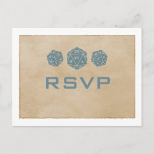 Blue Grunge D20 Dice Gamer RSVP Postcard