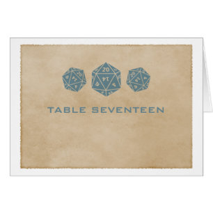Blue Grunge D20 Dice Gamer Table Number Card