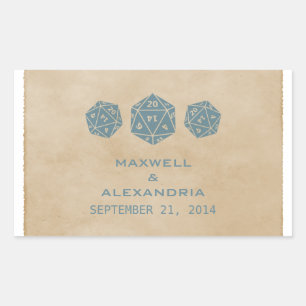 Blue Grunge D20 Dice Gamer Wedding Stickers