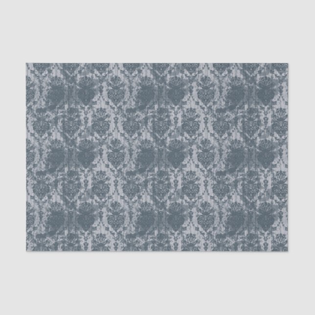 Blue Grunge Damask Tissue Paper (Front)