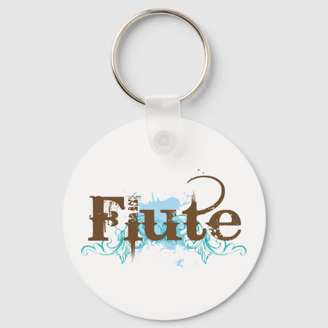 Blue Grunge Flute Music Design Key Ring (Front)